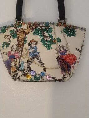 Mary Francis Vintage Canvas French Toilet Scene Handbag